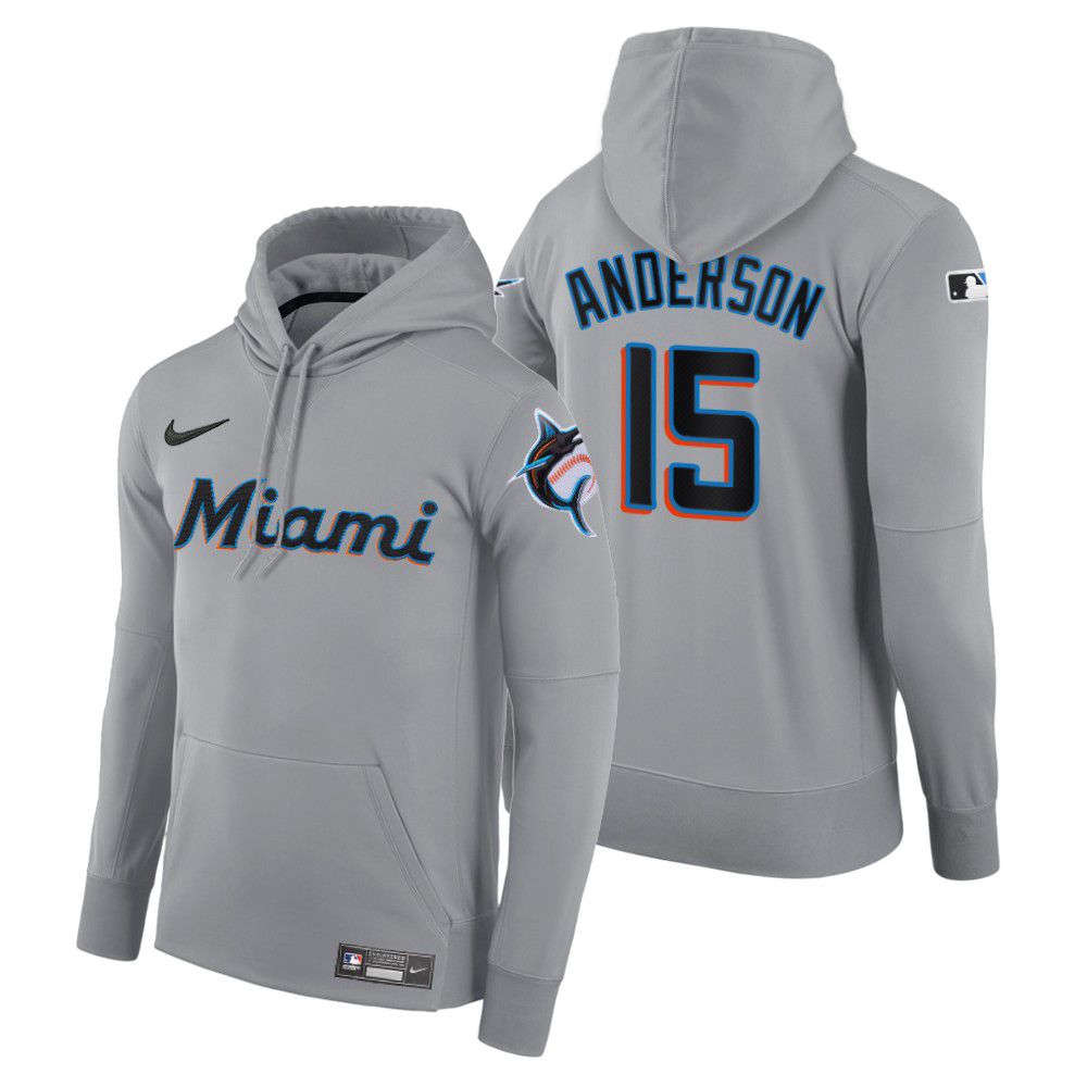 Men Miami Marlins #15 Anderson gray road hoodie 2021 MLB Nike Jerseys